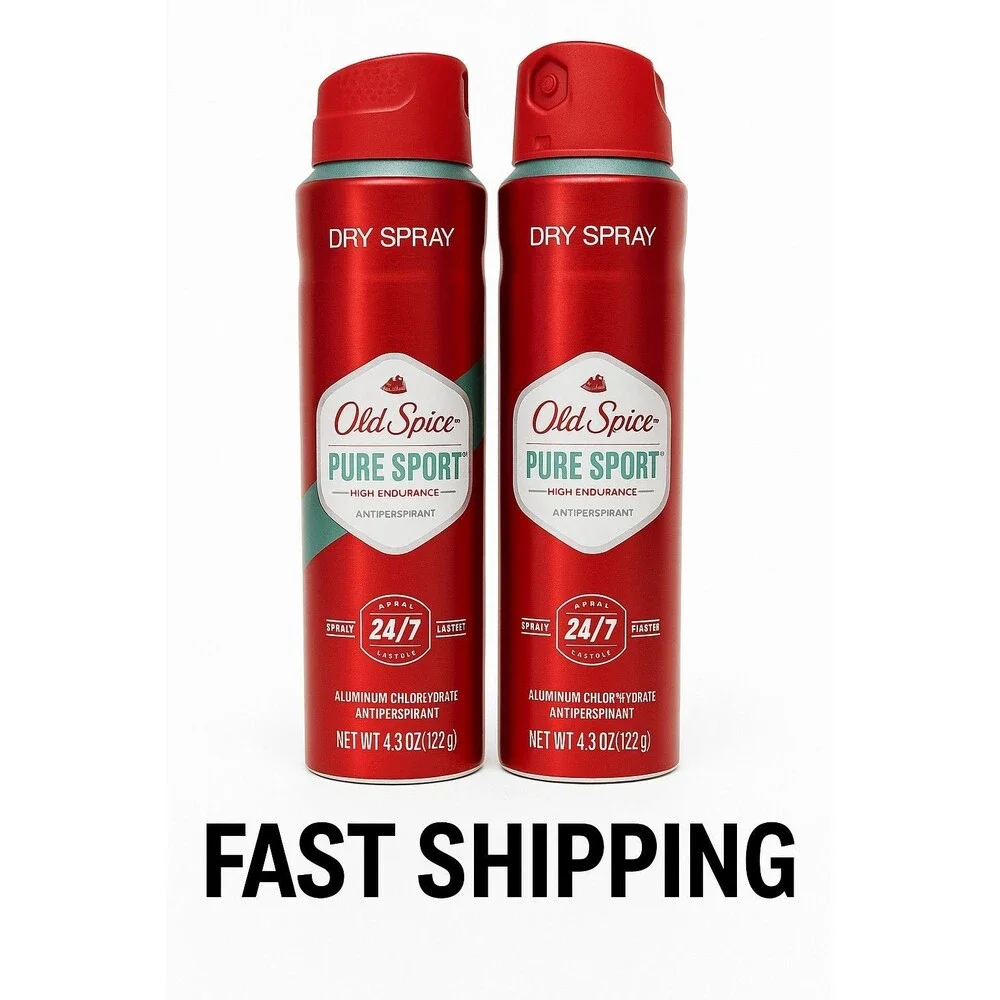 Old Spice Pure Sport Dry Spray Antiperspirant 4.3 oz 2-Pack High Endurance‎ 24/7